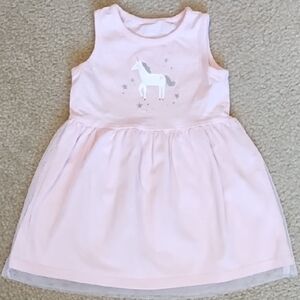 Carter's Unicorn Dress Girls 18 Size Mos Chiffon Skirt Pink White Silver Stars